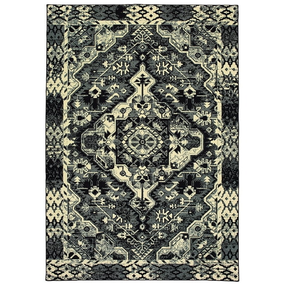 Sphinx Luna Area Rug 5603K Black Medallion Scrolls 6' 7" x 9' 6" Rectangle