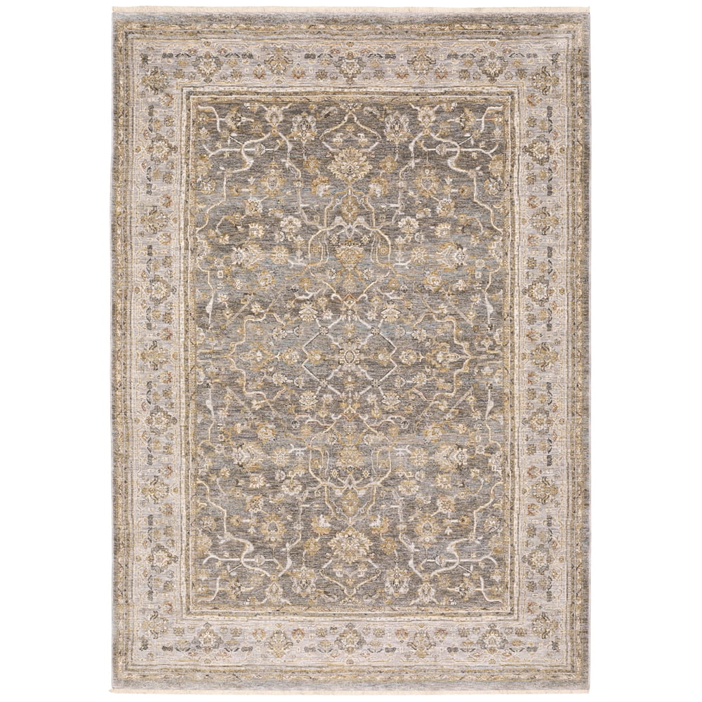 Maharaja Traditional Beige and Gray Polyester Area Rug 6' 7" x 9' 6"