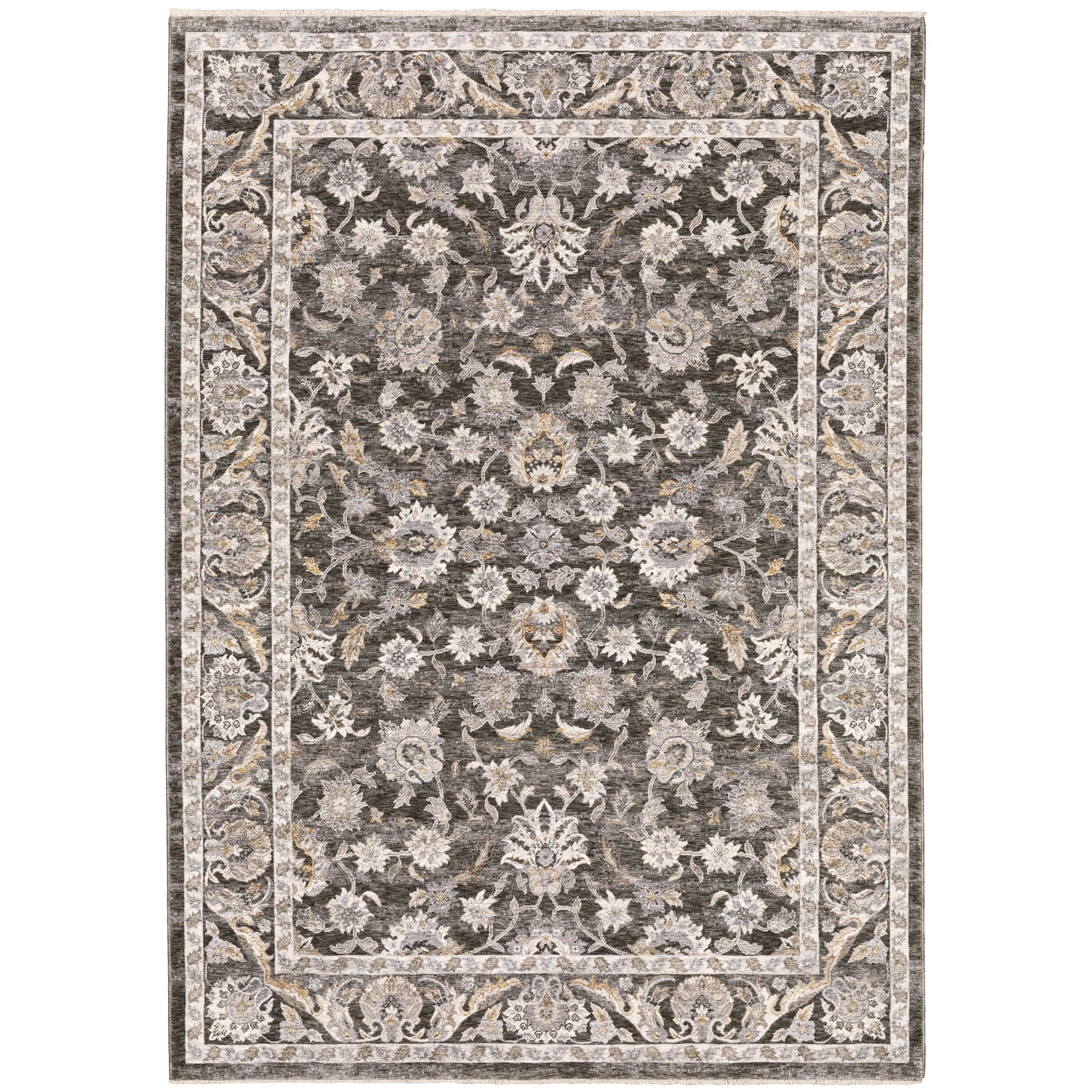 Gray Floral Motif Hand-Knotted Synthetic Area Rug 2' x 3'