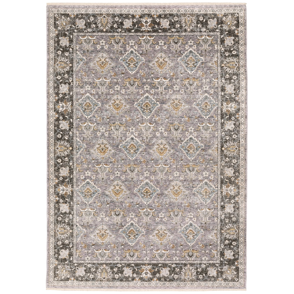 Gray Floral Motif Hand-knotted Synthetic Area Rug