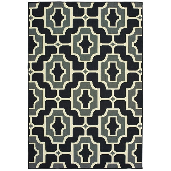 Oriental Weavers Marina Area Rug 1491Z Outdoor Black Curves Angled
