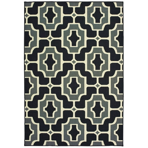 Oriental Weavers Marina Area Rug 1491Z Outdoor Black Curves Angled