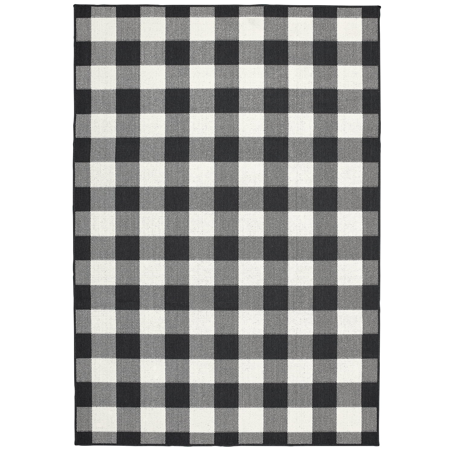 Parker Black and White Checkered Synthetic Rectangular Area Rug
