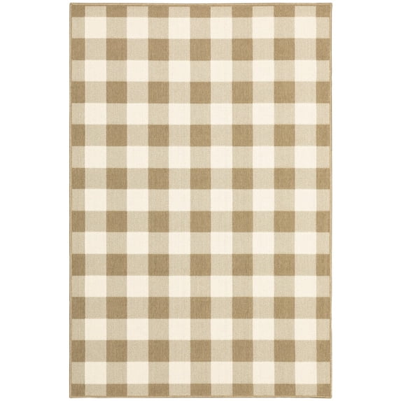 Oriental Weavers Marina Area Rug 2598I Outdoor Tan Crosshatch Plaid 1' 9" x 3' 9" Rectangle