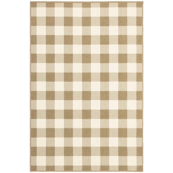 Oriental Weavers Marina Area Rug 2598I Outdoor Tan Crosshatch Plaid 2' 3" x 7' 6" Rectangle