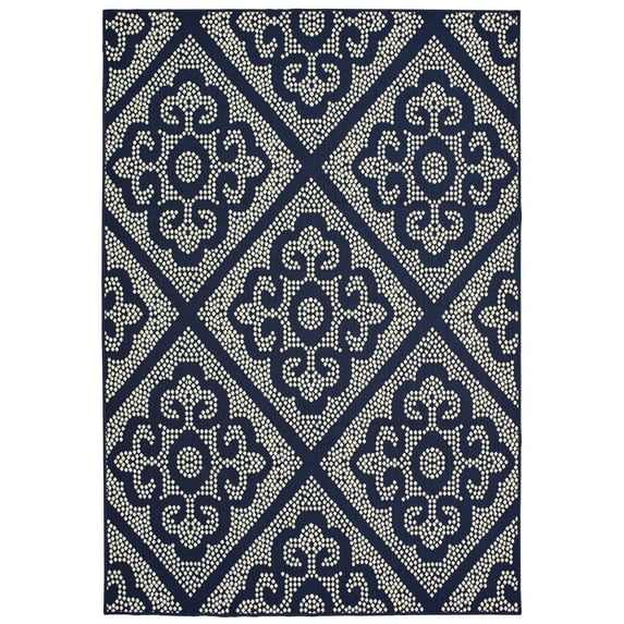 Oriental Weavers Marina Area Rug 3804B Navy Dotted Circles 3' 7" x 5' 6" Rectangle