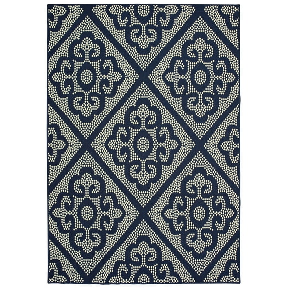 Oriental Weavers Marina Area Rug 3804B Navy Dotted Circles 5' 3" x 7' 6" Rectangle
