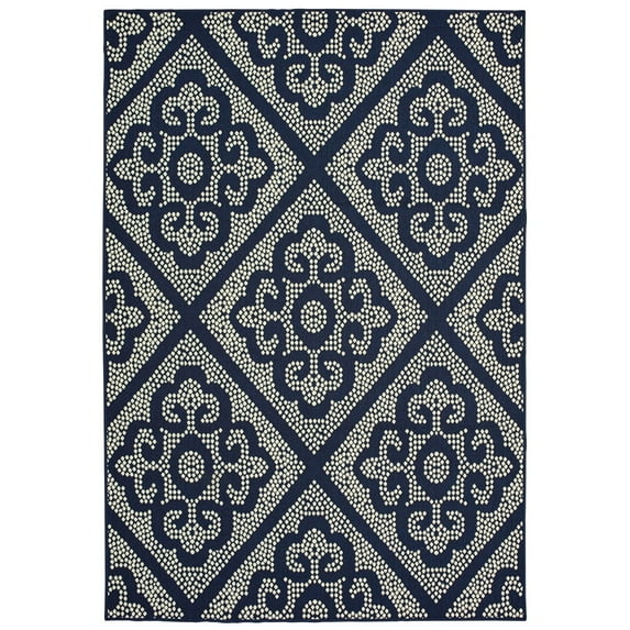 Oriental Weavers Marina Area Rug 3804B Navy Dotted Circles 6' 7" x 9' 6" Rectangle