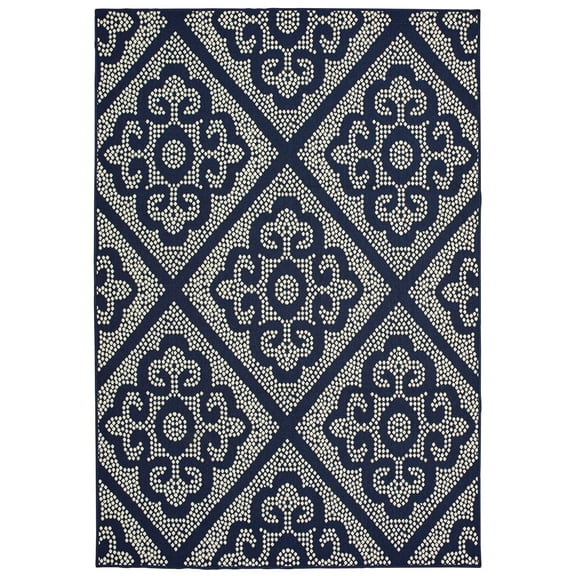 Oriental Weavers Marina Area Rug 3804B Navy Dotted Circles 7' 10" x 7' 10" Round