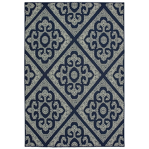 Oriental Weavers Marina Area Rug 3804B Outdoor Navy Dotted Circles 2' 5" x 4' 5" Rectangle