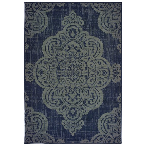 Oriental Weavers Marina Area Rug 5929B Navy Curves Medallion 5' 3" x 7' 6" Rectangle