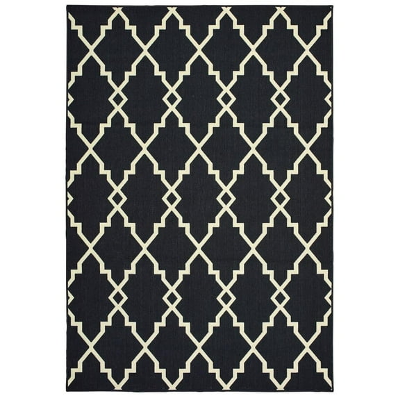 Oriental Weavers Marina Indoor/Outdoor Rug - 7763K - 2'5" x 4'5" - in Black/ Ivory - Moroccan Style, Water, Stain and Fade Resistant, Hose Clean, Patio, Outdoor Living Area Rug