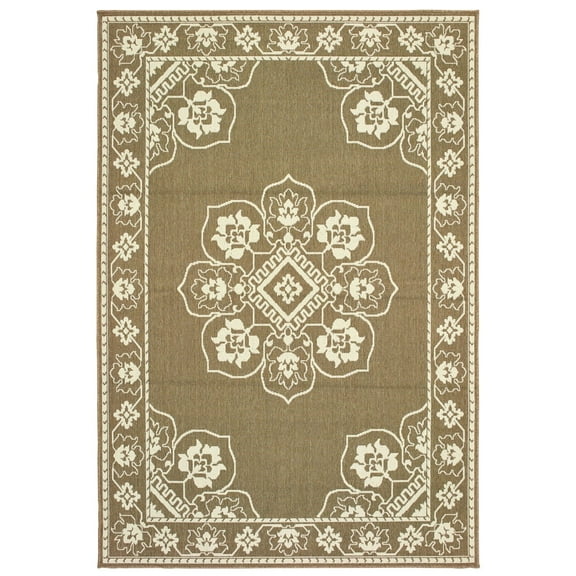 Oriental Weavers Marina Area Rug 7764J Outdoor Tan Scrolls Bulbs