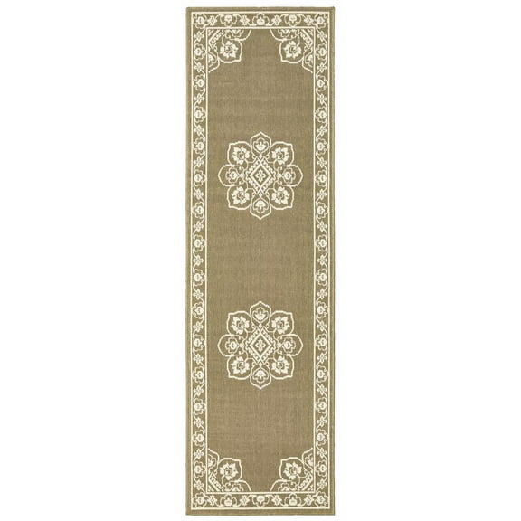 Oriental Weavers Marina Area Rug 7764J Tan Scrolls Bulbs 2' 3" x 7' 6" Rectangle