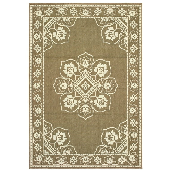 Oriental Weavers Marina Area Rug 7764J Tan Scrolls Bulbs 7' 10" x 7' 10" Round