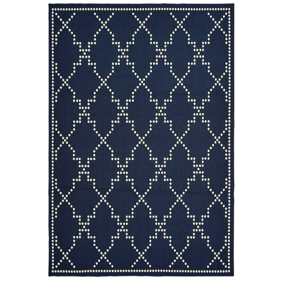 Oriental Weavers Marina Area Rug 7765B Outdoor Navy Lines Dotted