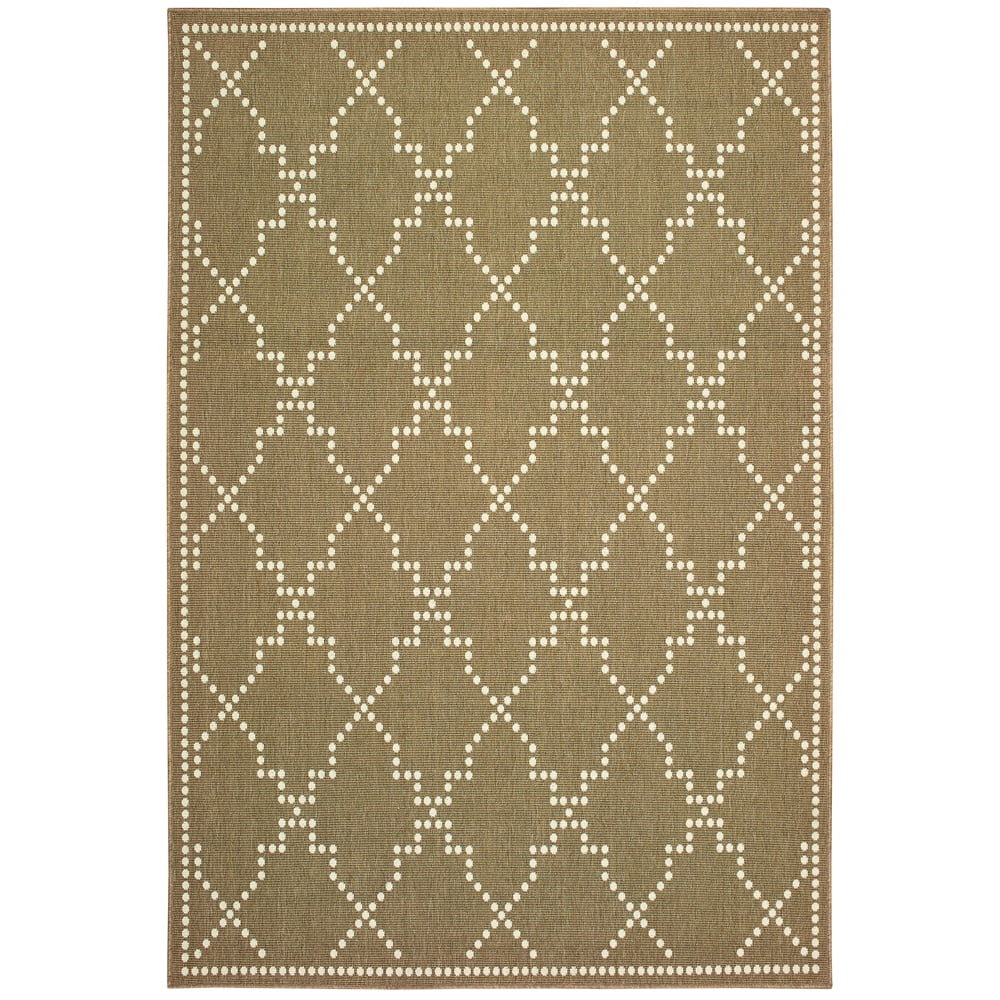 Oriental Weavers Marina Area Rug 7765Y Outdoor Tan Angled Crosshatch