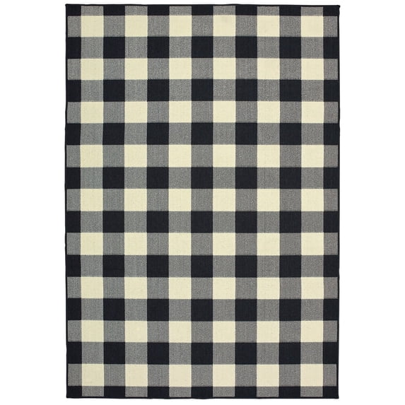 Oriental Weavers Marina Area Rug Black Plaid Rectangle Living Room Stain Resistant, 21 in