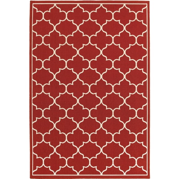 Oriental Weavers Meridian Area Rug 1295R Red Circles Curves 5' 3" x 7' 6" Rectangle