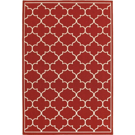 Oriental Weavers Meridian Area Rug 1295R Red Circles Curves 7' 10" x 10' 10" Rectangle