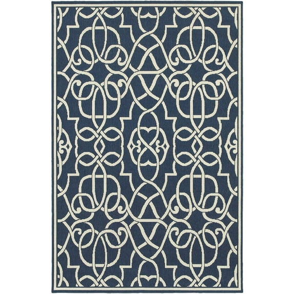 Oriental Weavers Meridian Area Rug 2205B Navy Curls Curves 2' 3" x 7' 6" Rectangle