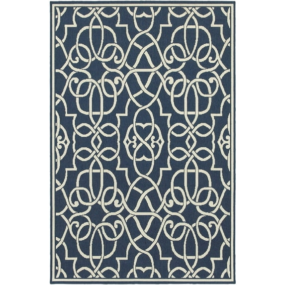 Oriental Weavers Meridian Area Rug 2205B Navy Curls Curves 7' 10" x 10' 10" Rectangle