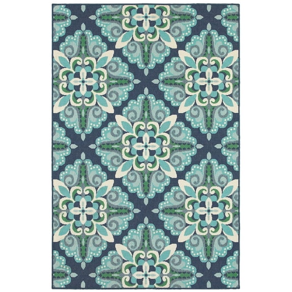 Oriental Weavers Meridian Indoor/Outdoor Rug - 2206B - 8'6" x 13' - in Blue/ Green - Moroccan Style, Water, Stain and Fade Resistant, Hose Clean, Patio, Outdoor Living Area Rug