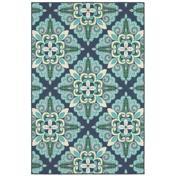 Oriental Weavers Meridian Indoor/Outdoor Rug - 2206B - 8'6" x 13' - in Blue/ Green - Moroccan Style, Water, Stain and Fade Resistant, Hose Clean, Patio, Outdoor Living Area Rug
