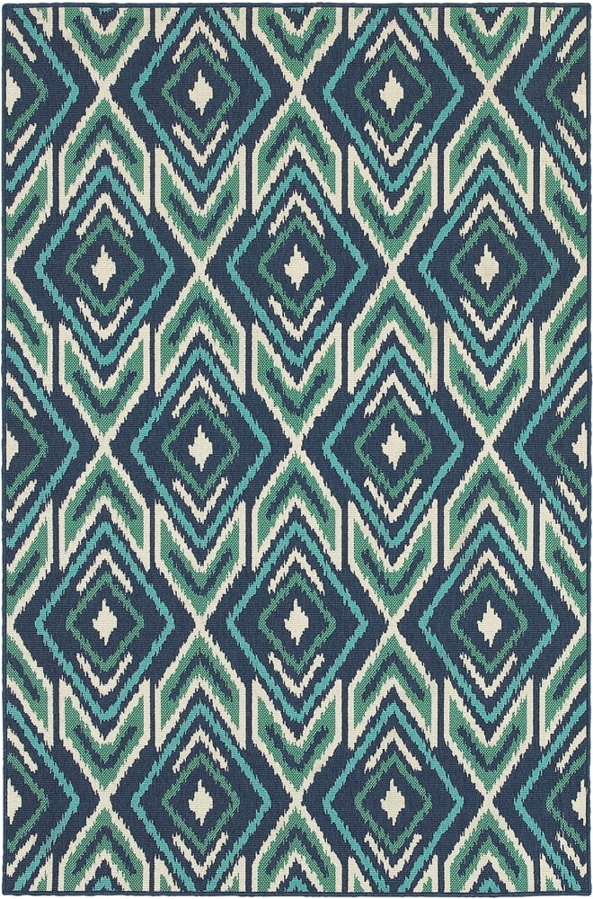 Navy and Green Geometric 3'7" x 5'6" Synthetic Area Rug