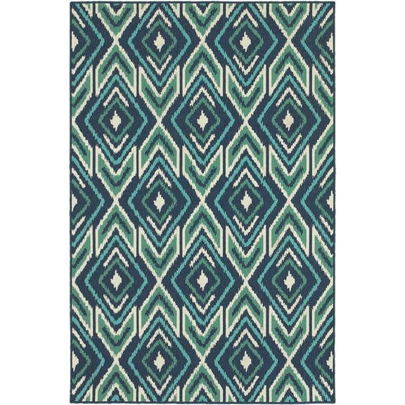 Oriental Weavers Meridian Area Rug 2209B Navy Diamonds Lines 5' 3" x 7' 6" Rectangle