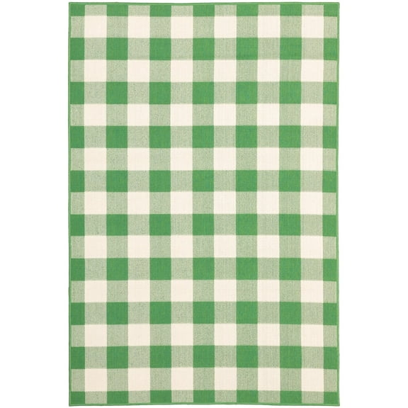 Oriental Weavers Meridian Area Rug 2598G Outdoor Green Plaid Blocks 1' 10" x 2' 10" Rectangle