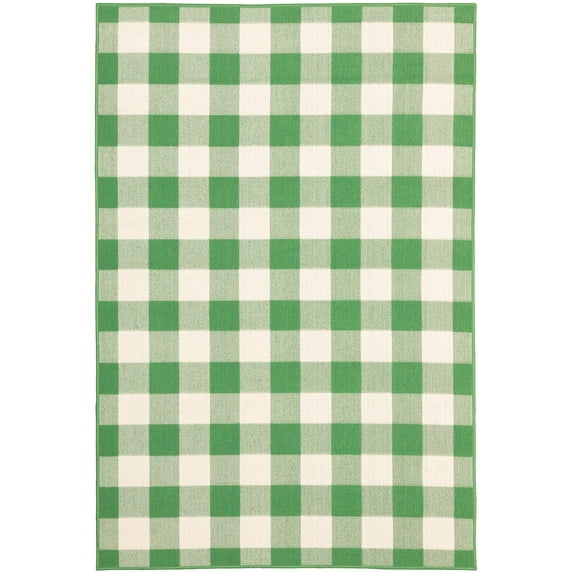 Oriental Weavers Meridian Area Rug 2598G Outdoor Green Plaid Blocks 3' 7" x 5' 6" Rectangle