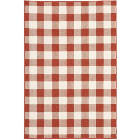 Oriental Weavers Meridian Area Rug 2598R Outdoor Red Crosshatch Country 2' 3" x 7' 6" Rectangle