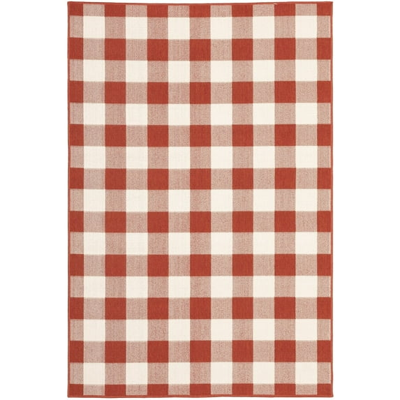 Oriental Weavers Meridian Area Rug 2598R Outdoor Red Crosshatch Country 2' 3" x 7' 6" Rectangle