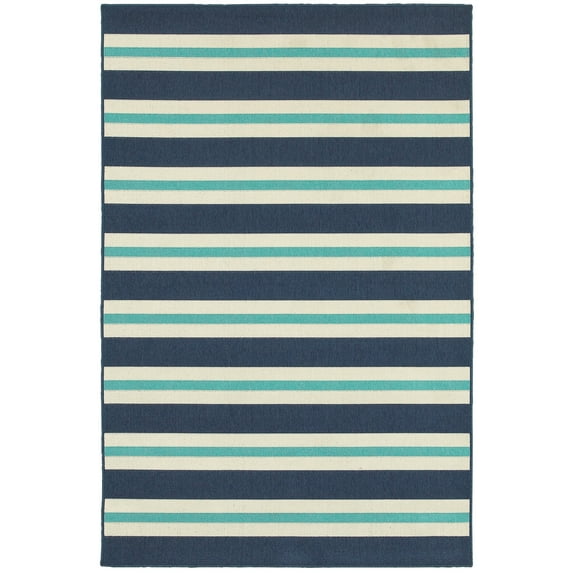 Oriental Weavers Meridian Indoor/Outdoor Rug - 5701B - 7'10" x 10'10" - in Blue/ Ivory - Nautical & Coastal, Water, Stain and Fade Resistant, Hose Clean, Patio, Outdoor Living Area Rug