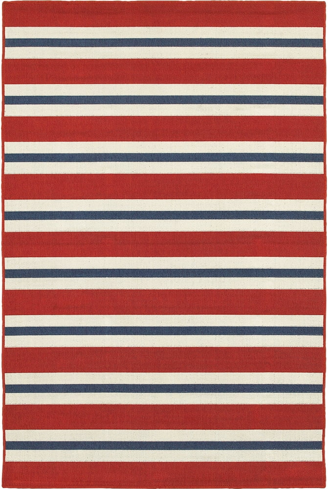 Red and Blue Striped Wool and Synthetic Area Rug 3' 7" x 5' 6"