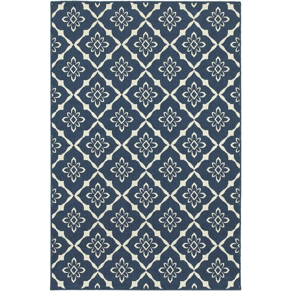 Oriental Weavers Meridian Area Rug 5703B Navy Diamonds Leaves 1' 10" x 2' 10" Rectangle