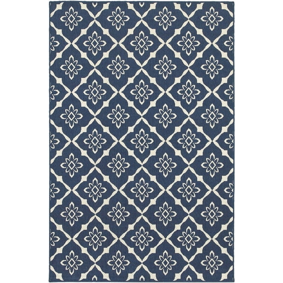 Oriental Weavers Meridian Area Rug 5703B Navy Diamonds Leaves 2' 3" x 7' 6" Rectangle