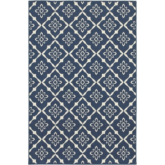 Oriental Weavers Meridian Area Rug 5703B Navy Diamonds Leaves 5' 3" x 7' 6" Rectangle