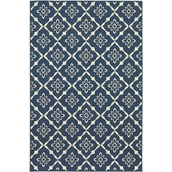 Oriental Weavers Meridian Area Rug 5703B Navy Diamonds Leaves 5' 3" x 7' 6" Rectangle