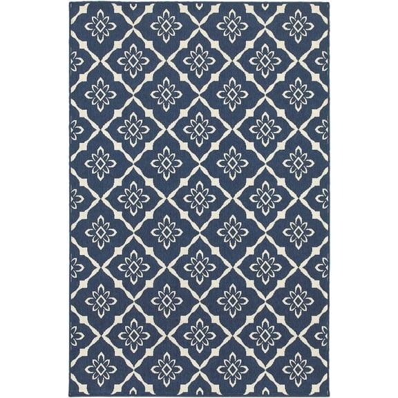 Oriental Weavers Meridian Area Rug 5703B Navy Diamonds Leaves 6' 7" x 9' 6" Rectangle