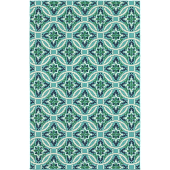 Oriental Weavers Meridian Area Rug 5868L Blue Circles Leaves 7' 10" x 7' 10" Round