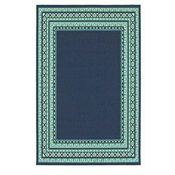 Oriental Weavers Meridian Navy Diamonds Lines Outdoor Rug, 2' 3" x 7' 6" Rectangle