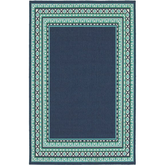 Oriental Weavers Meridian Navy Diamonds Lines Outdoor Rug, 2' 3" x 7' 6" Rectangle