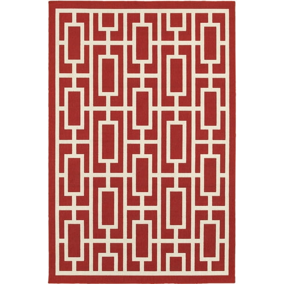 Oriental Weavers Meridian Area Rug 9754R Red Boxes Rectangles 3' 7" x 5' 6" Rectangle
