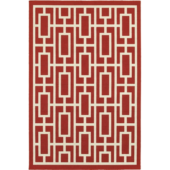 Oriental Weavers Meridian Area Rug 9754R Red Boxes Rectangles 7' 10" x 7' 10" Round