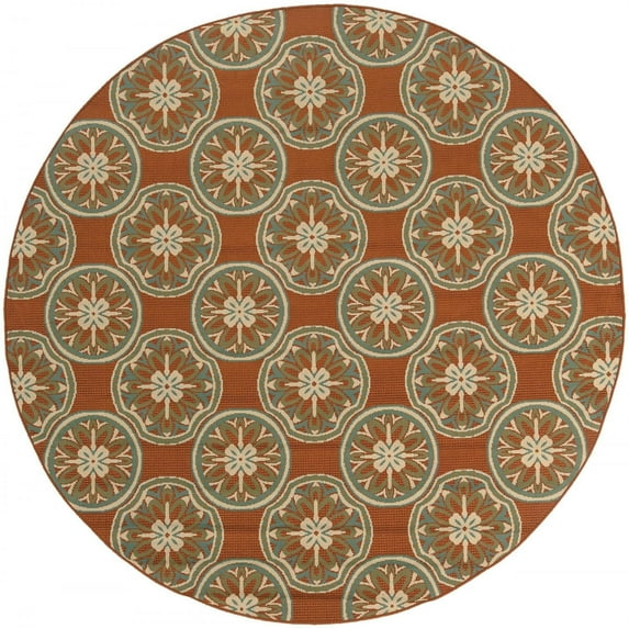 Oriental Weavers Montego Area Rug 8323D Rust Circles Flowers 7' 10" x 7' 10" Round