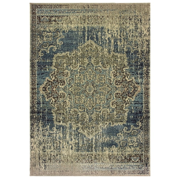 Sphinx Raleigh Area Rug 6649H Blue Rings Petals 2' 3" x 7' 6" Rectangle
