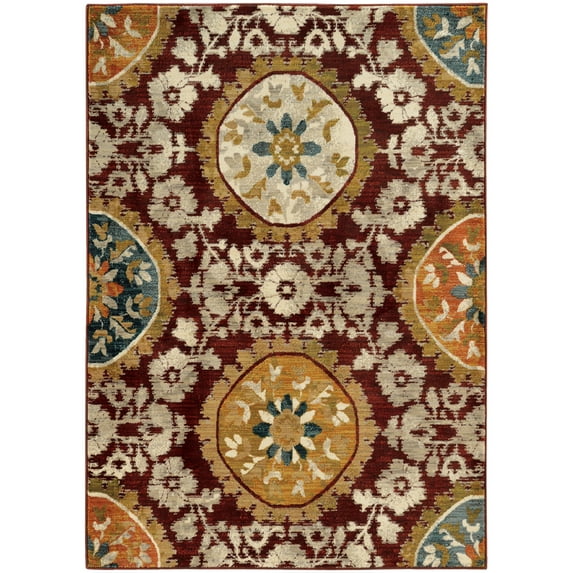 Sphinx Sedona Area Rug 6366A Red Circles Flowers 1' 10" x 3' Rectangle