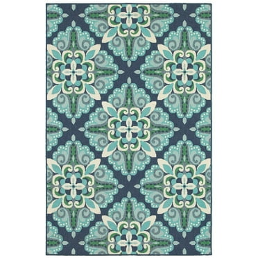 Oriental Weavers Meridian Indoor/Outdoor Rug - 2206B - 7'10" x 10'10" - in Blue/ Green - Moroccan Style, Water, Stain and Fade Resistant, Hose Clean, Patio, Outdoor Living Area Rug